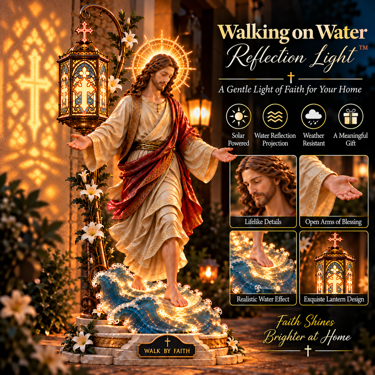 Walk by Faith Jesus Walking on Water Reflection Light