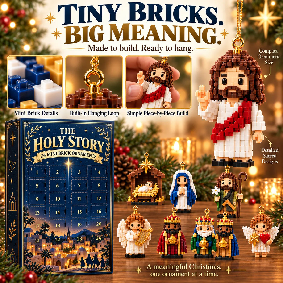 🎄 LIMITED-TIME 50% OFF | ✝️ 24-Day Holy Story Advent Calendar – 24 Faith-Inspired Mini Brick Christmas Builds