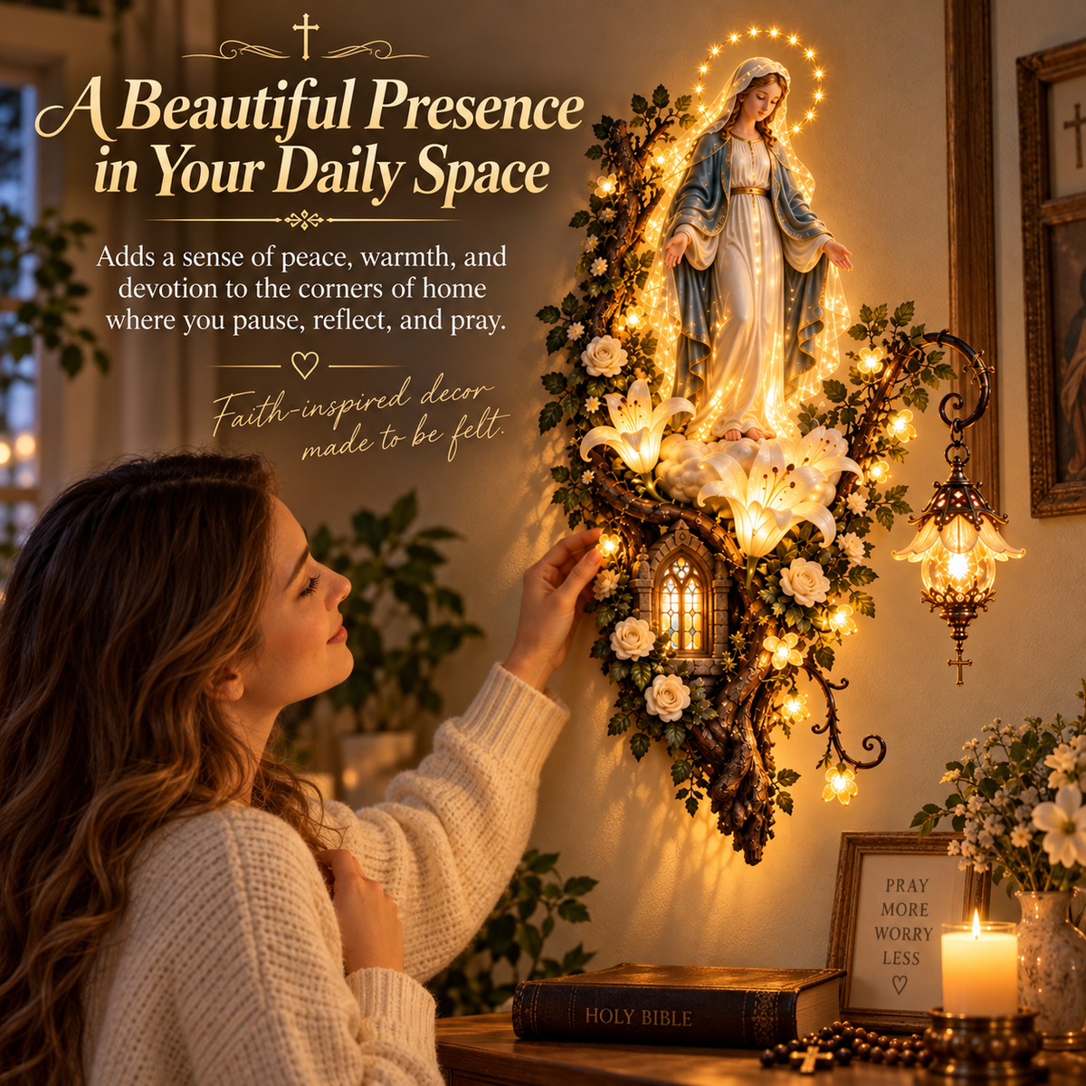🙏✨ Blessed Mother Lighted Wall Décor | Virgin Mary 3D Religious Wall Art with Warm Ambient Glow