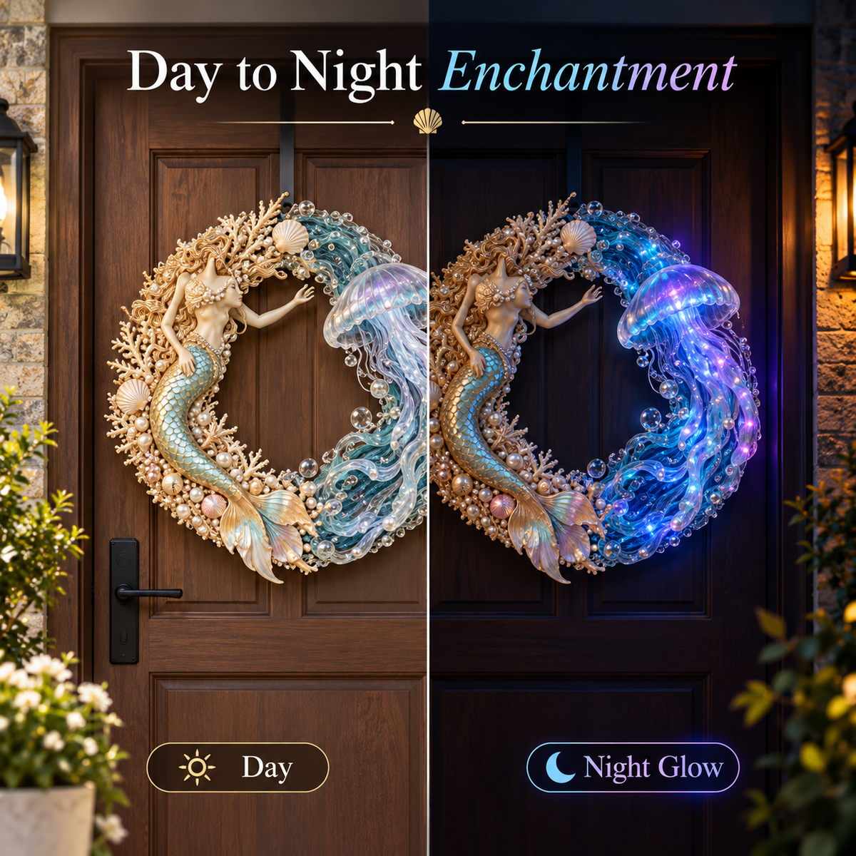 🌊 Ocean Enchantment – Lighted Mermaid & Jellyfish Wreath