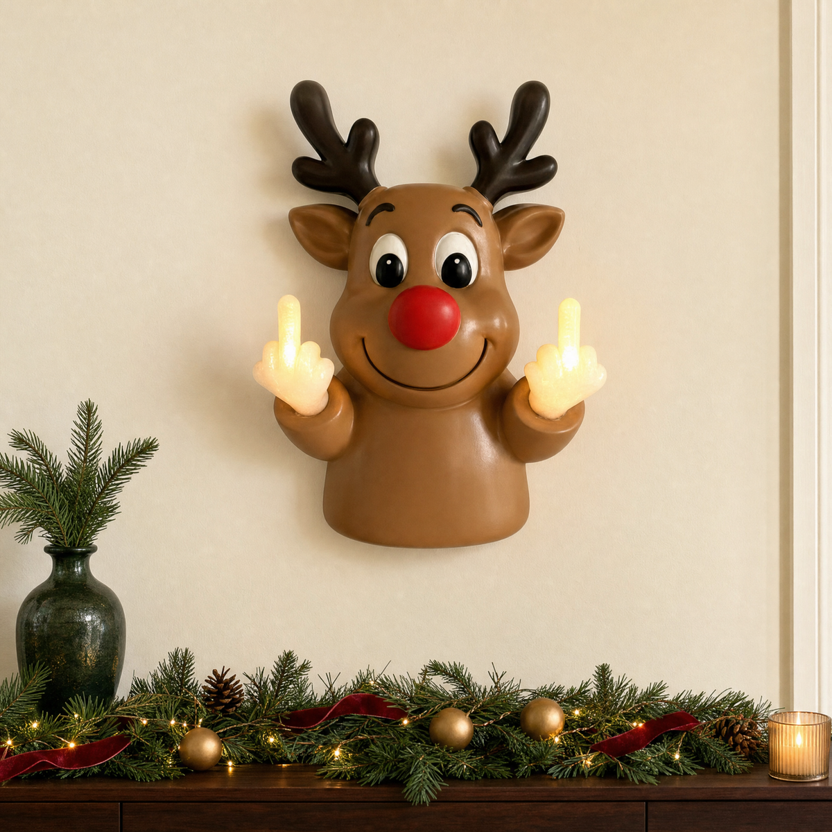 JollyFlips™ Light-Up Middle Finger Christmas Wall Décor