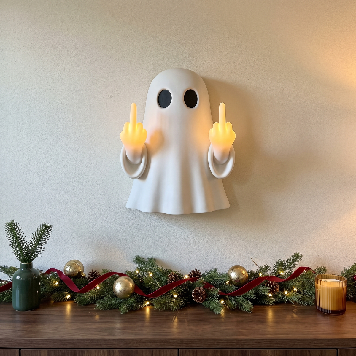 JollyFlips™ Light-Up Middle Finger Christmas Wall Décor