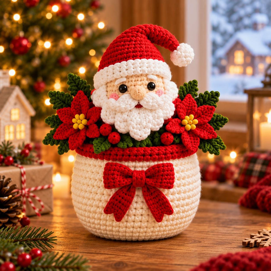 Santa Claus crochet Christmas flower pot