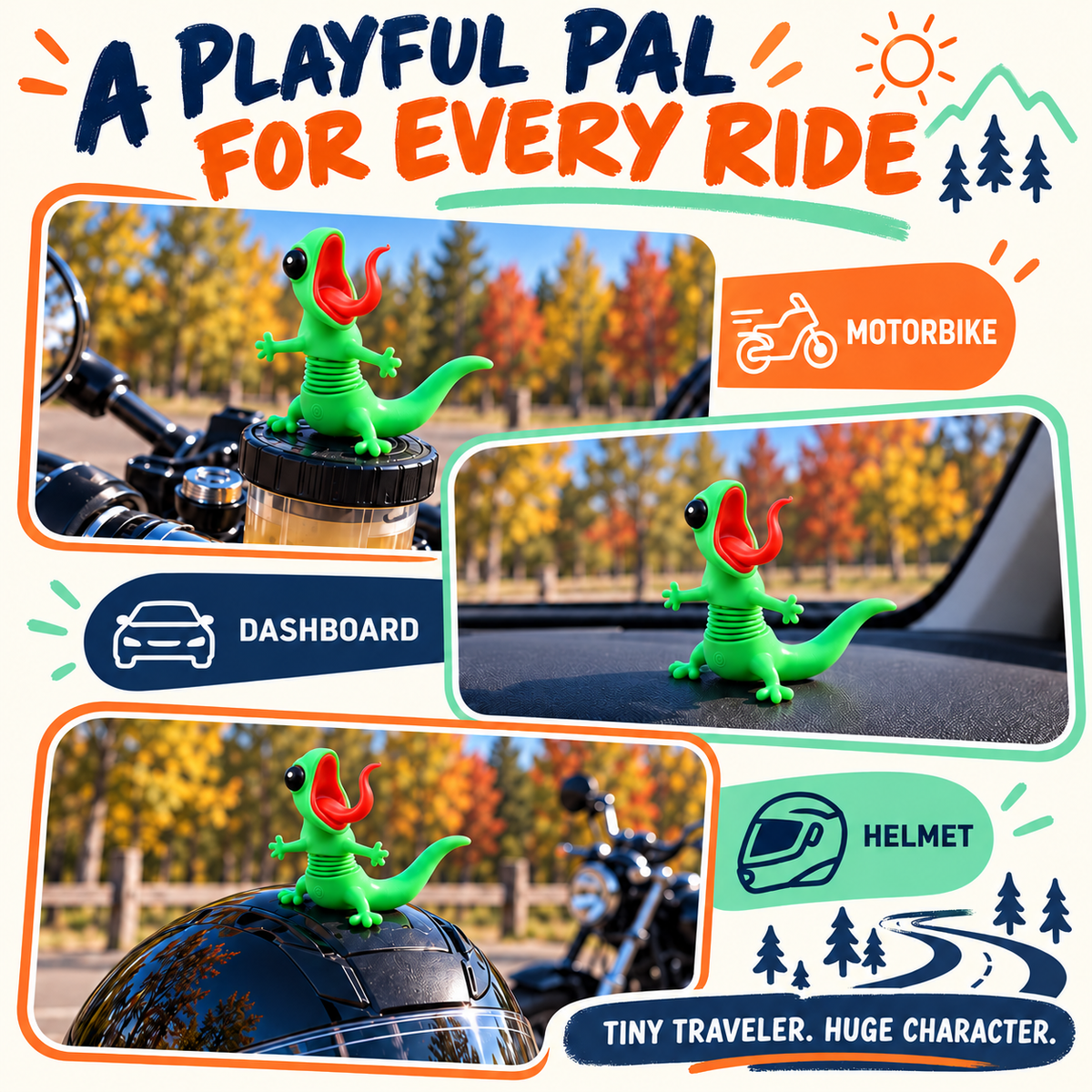 🦎🏍️ Roadside Lizard Buddy – Car & Motorcycle Decor