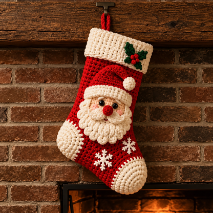 🎅🎄 Cozy Santa Crochet Christmas Stocking™ – Adorable 3D Santa Hanging Decor for Mantels & Holiday Homes