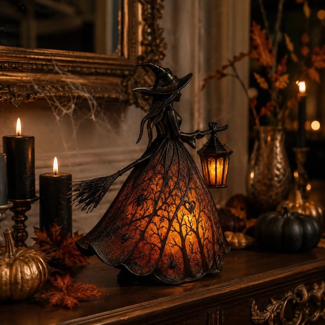 Halloween witch lamp in spooky home display