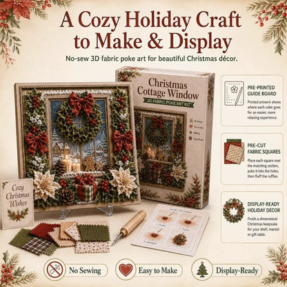 Premium 3D Christmas Fabric Poke Art Kit | No-Sew Holiday Craft with Pre-Punched Board, Fabric Squares & Display Stand 🎅✨
