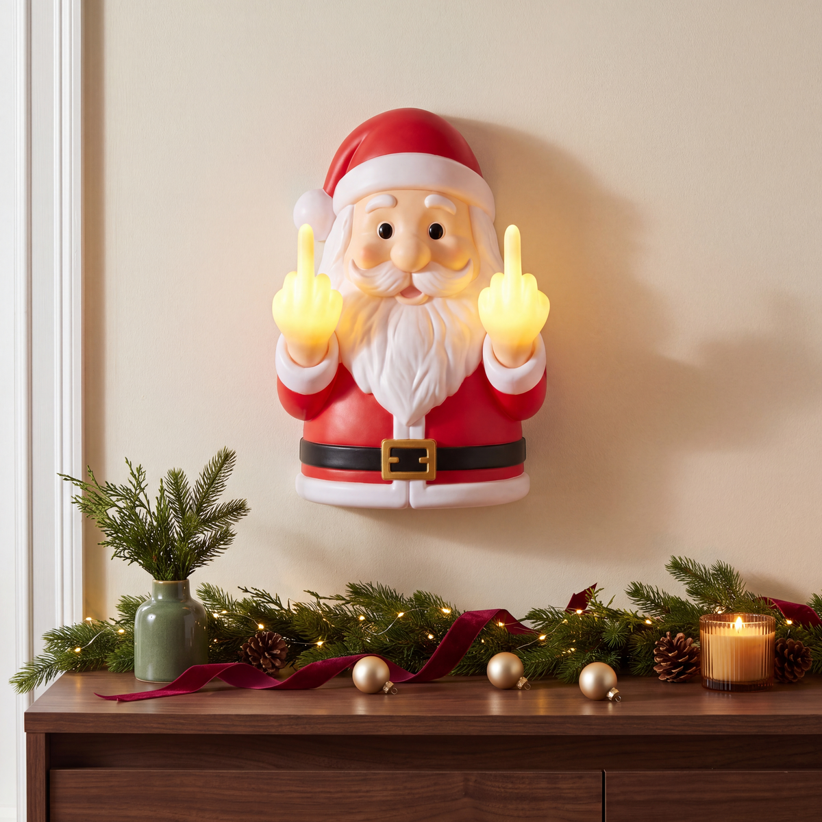 JollyFlips™ Light-Up Middle Finger Christmas Wall Décor