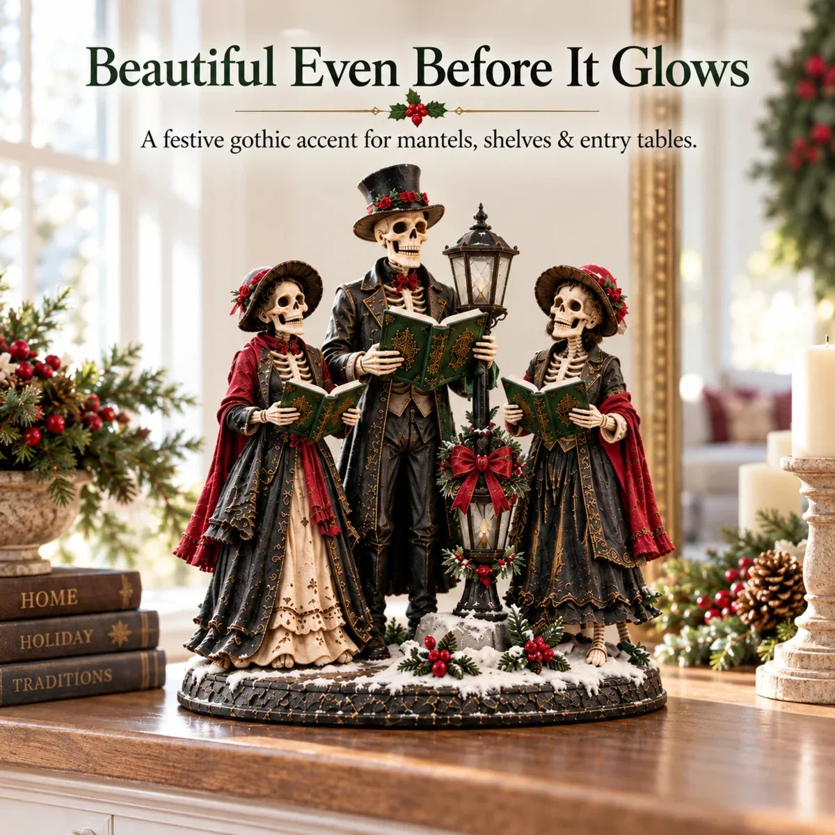 🎄💀 Midnight Carol Gothic Christmas Figurines – 5 Lighted Spooky Holiday Display Styles 👻🕯️