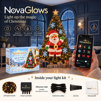 NovaGlows Christmas tree light kit with USB power cable included; wall adapter not included