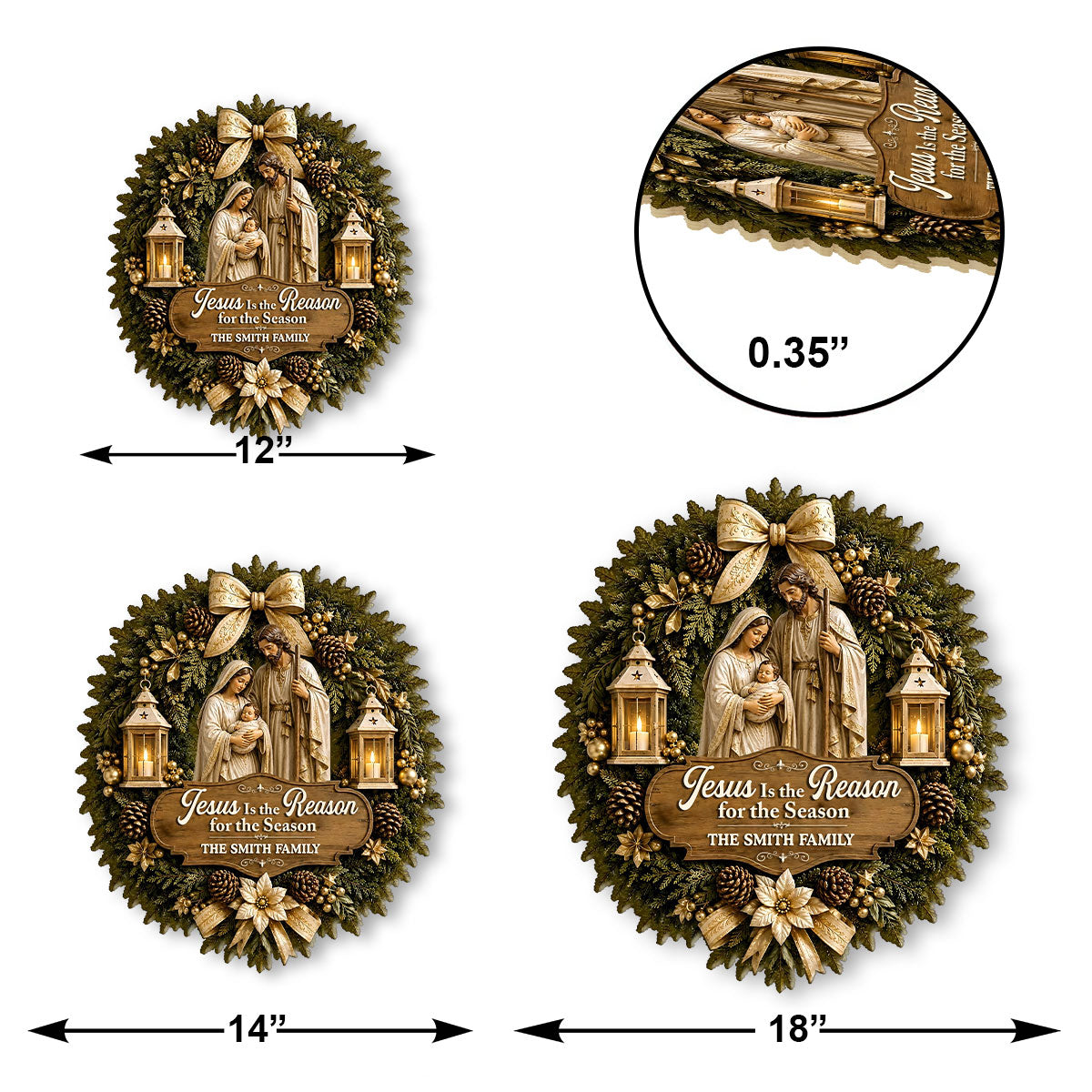 Size guide showing 12, 14 and 18 inch widths and 0.35 inch thickness