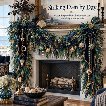 🌊 Dark Ocean Sea Witch Garland – Mystic Teal & Amber Lighted Gothic Coastal Decor