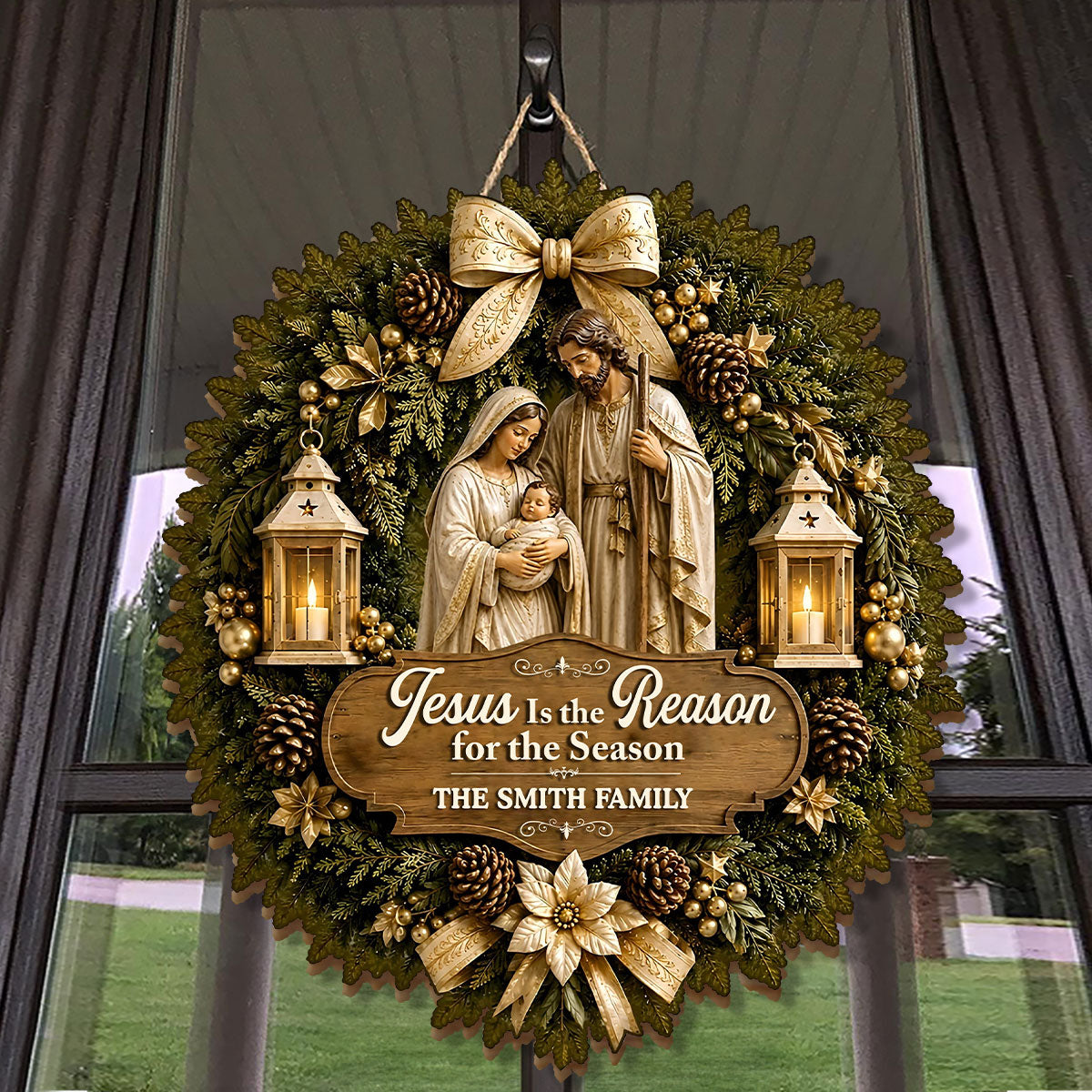 🎄 LIMITED-TIME CHRISTMAS SALE ✝️ Jesus Is the Reason for the Season™ – Personalized Wooden Door Sign | Meaningful Christian Christmas Decor & Family Gift 🎁