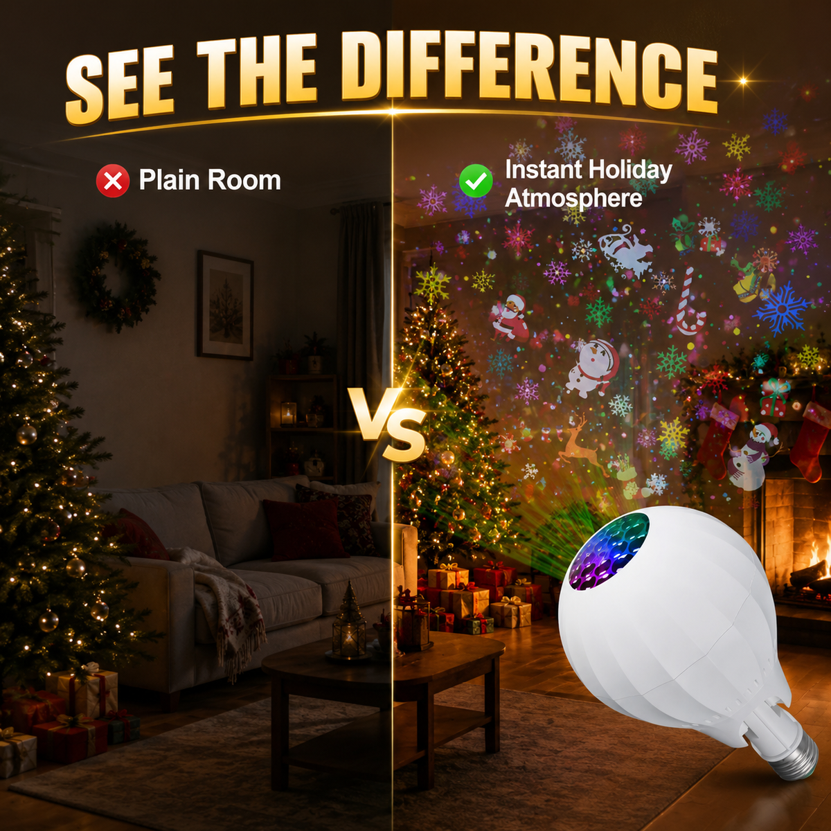 Christmas projector bulb room transformation
