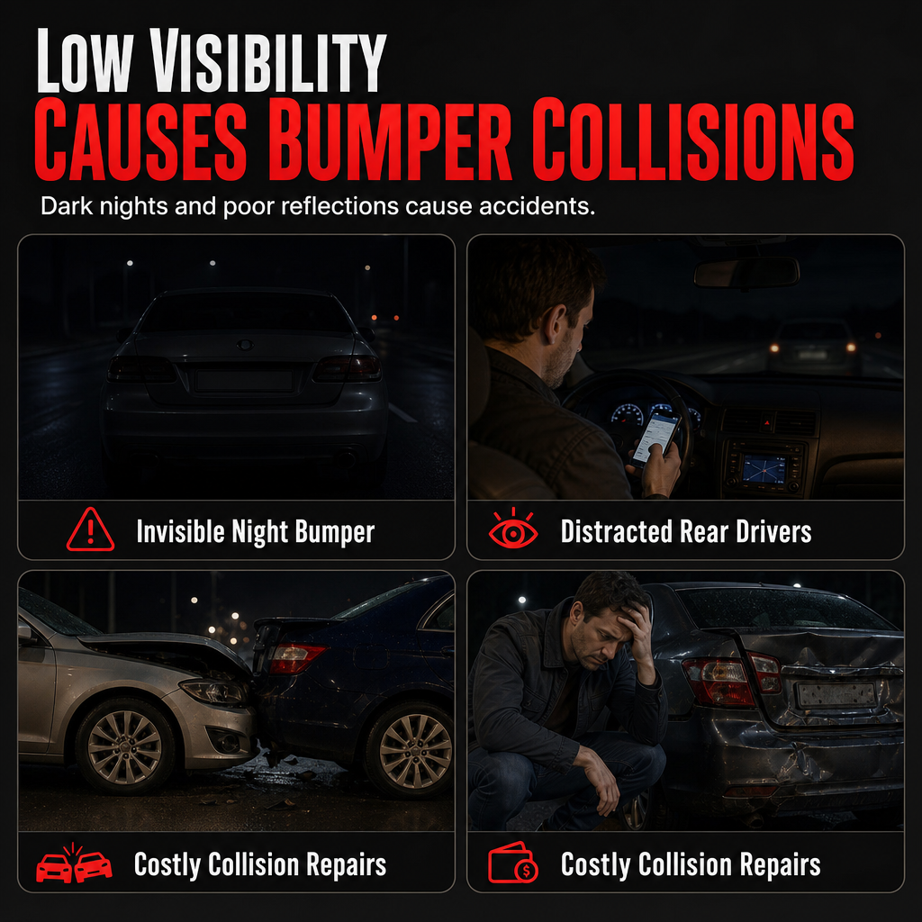 Before and after reflective bumper strips at night