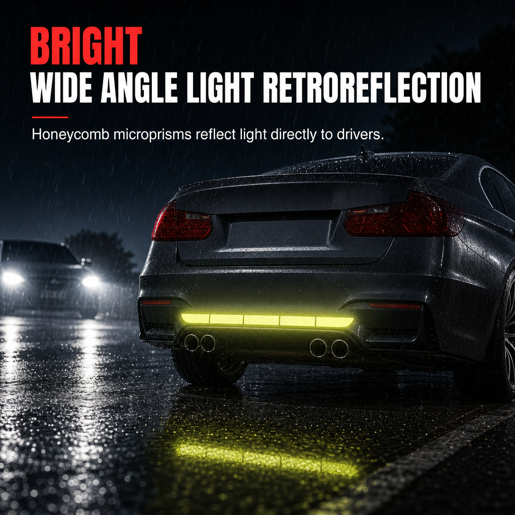 Reflective bumper strips returning headlight reflection