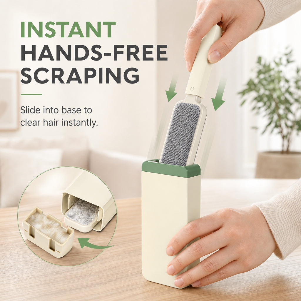 Lint brush inserted into self cleaning base