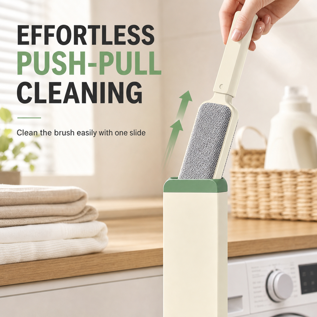 Push pull self cleaning lint brush