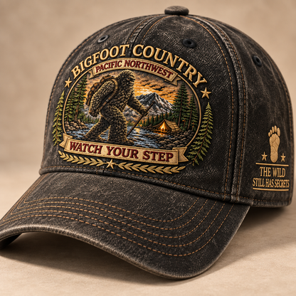 2027 Bigfoot Country Heritage Cap – Pacific Northwest Vintage Washed Embroidered Hat